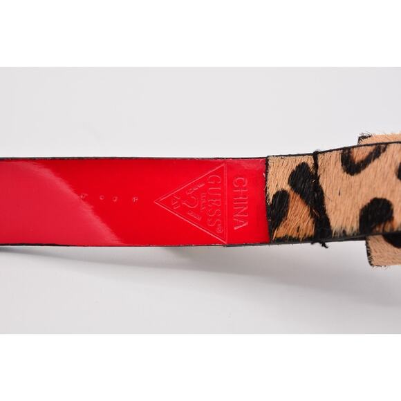 Guess L Genuine Leather Belt Leopard Fur Black Crystal Rhinestone Red - Picture 8 of 12